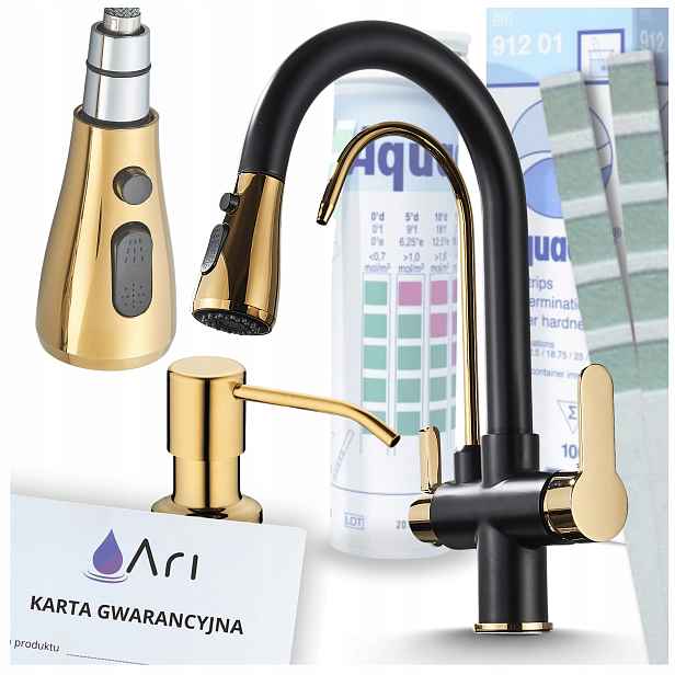Pumpička na mýdlo Kuchyňský kohout Černý Zlatý Vytahovací Ohebná Výlevka Set
