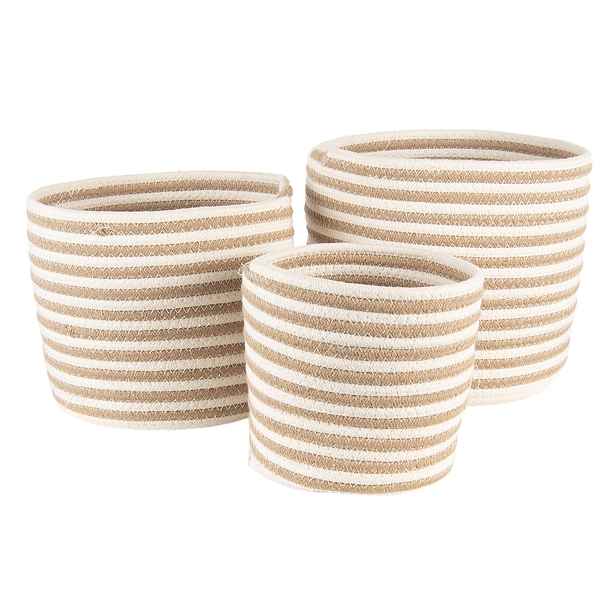 Sada 3 hnědo bílých košíků - Ø 26*24 / Ø 23*21 / Ø 19*18 cm Clayre & Eef