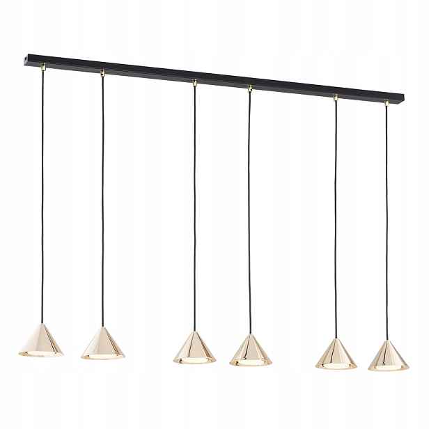 Závěsná lampa černá zlatá 6 kuželů lišta 116 cm nad stůl ostrov bar Emibig