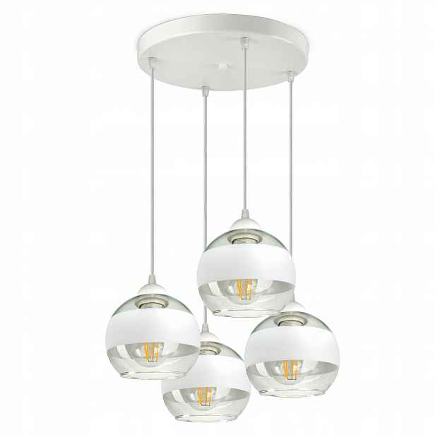 Závěsná stropní lampa Lustr Bílá Skleněné Koule Bílý Belt EZ4 Led E27