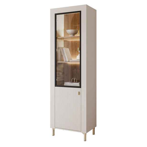 Idohome VITRÍNA AVENA s LED osvětlením, 60/40/194 cm, kašmírová / dub