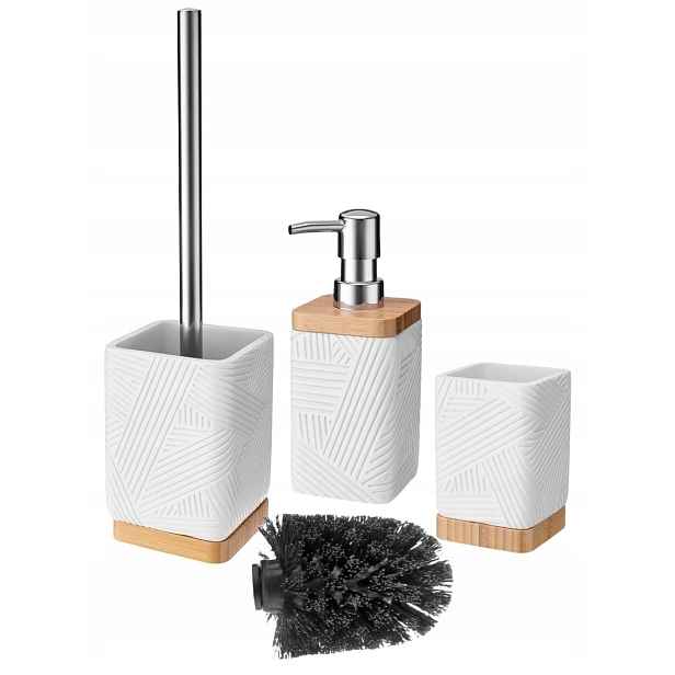 Koupelnová sada 4-dílná Camino čtverec polyresin bílý mat bambus loft boho