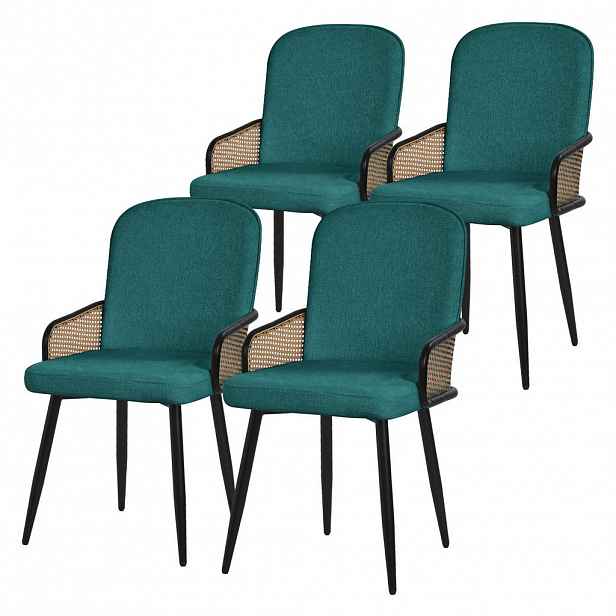 ML-DESIGN JÍDELNÍ ŽIDLE, sada 4 ks, petrolová barva, s látkovým potahem v ratanovém vzhledu