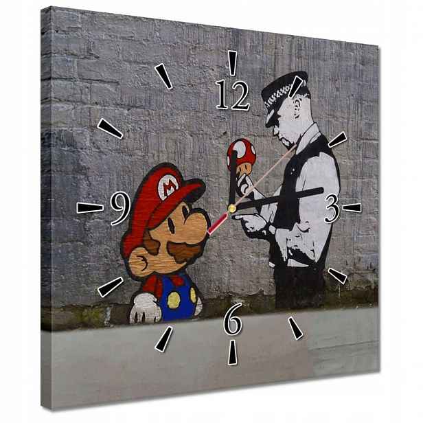 Hodiny 30x30 Banksy Houbař Policie