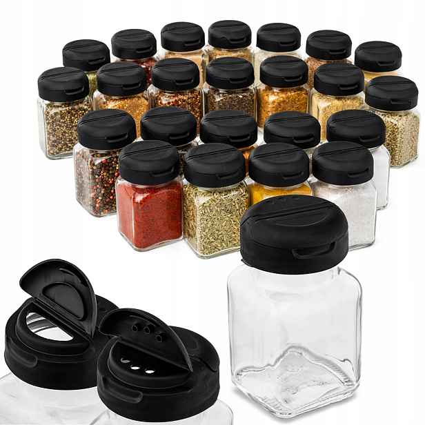 Nádoby na koření sklenice 150 ml, sada na koření 24 ks skleněných