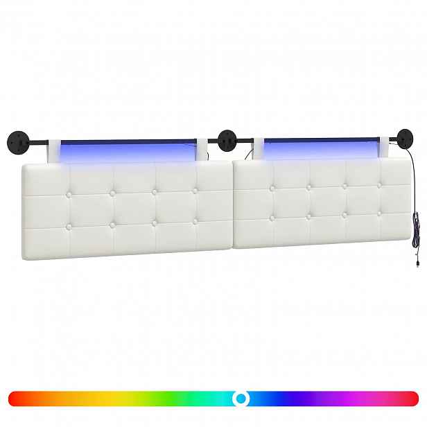 vidaXL Závěsné čelo postele S LED osvětlením Bílá Umělá kůže
