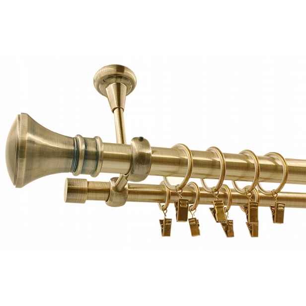 Dvojitá Garnýž kovová starožitné zlato mix koncovek 25+19 mm 140 cm