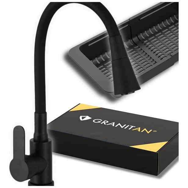 Set Kuchyňská baterie Flexo černá Stojanový kohoutek Košík do dřezu