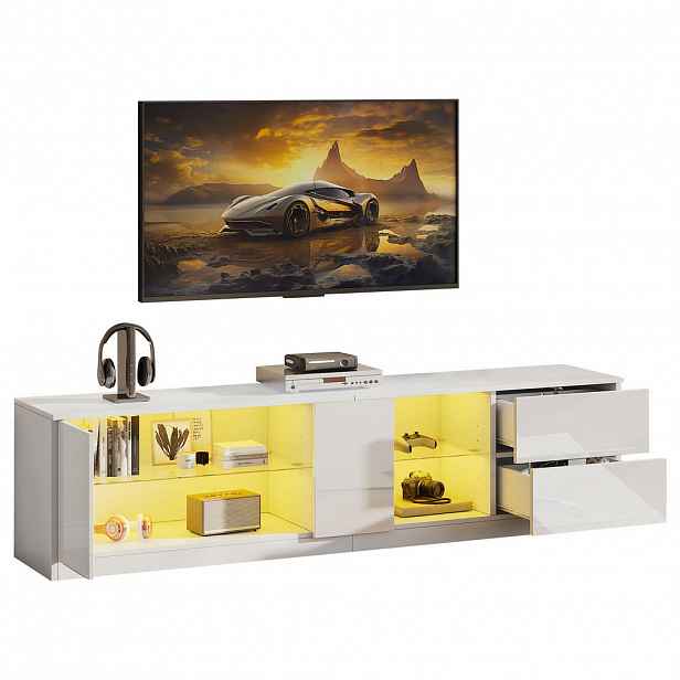 STILVORA TV STOLEK bílý s LED pro TV do 65", do obývacího pokoje a ložnice, 160×40×52 cm