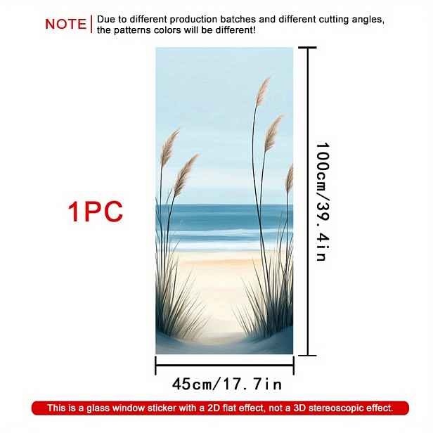 TEMU 1 Role (45x100 cm/17,7x39,4 palce) Plážová fólie na okna - Statická dekorace s oceánských vln a písečných břehů - Matná fólie pro domácnost,