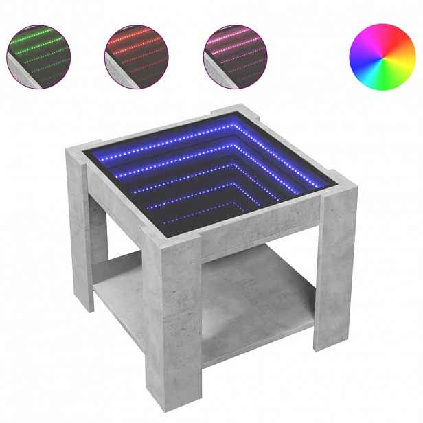 vidaXL Konferenční stolek s LED betonově šedý 53 x 53 x 45 cm kompozit