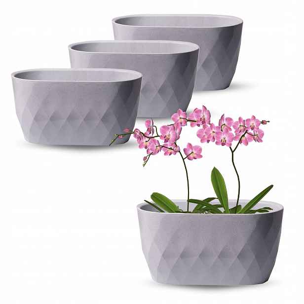 3 x Květináč Obal Na Květináč Plastový Oválný 29 Cm Šedý