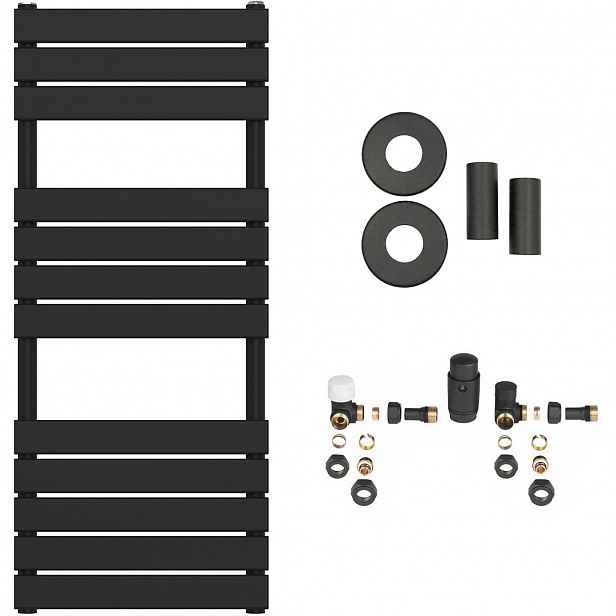 Koupelnový radiátorový set Claude - ústřední vytápění - boční připojení - 575W - černá matná - 1200x500 mm