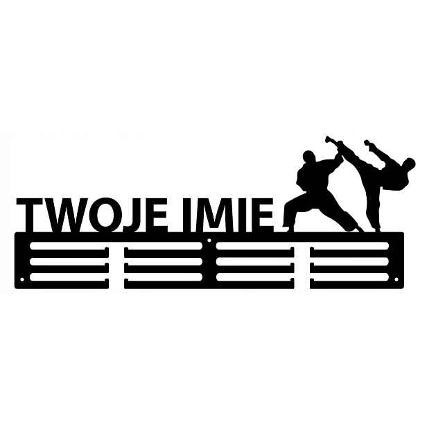 Věšák držák na medaile háček Jméno libovolné nápis logo Černý Karate