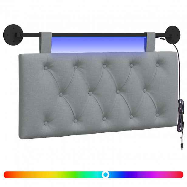 vidaXL Závěsné čelo postele S LED osvětlením Světle šedá Textil