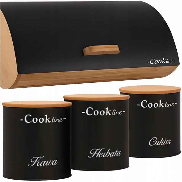 Černý chlebník Cook Line sada nádob Čaj Káva Cukr
