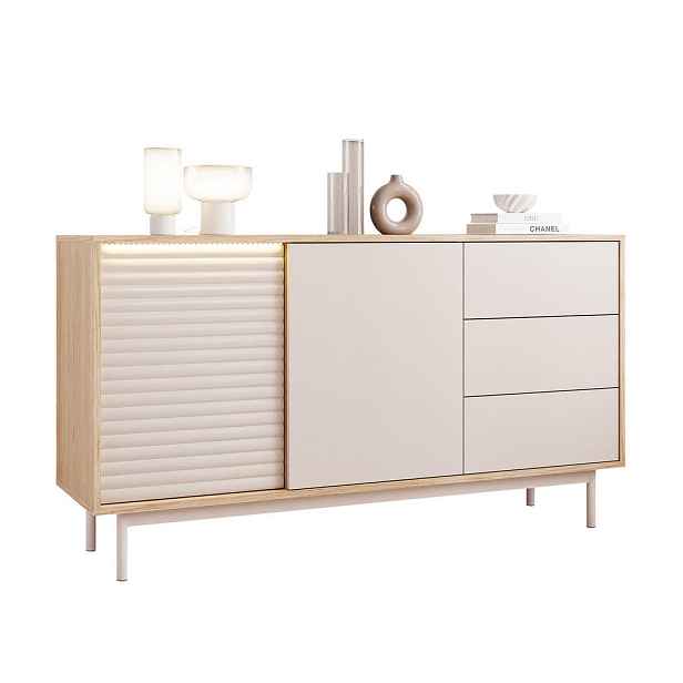 Idohome ŠIROKÁ KOMODA LUSSO 140 cm, 4 zásuvky, dub / kašmírová