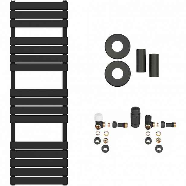 Koupelnový radiátorový set Claude - ústřední vytápění - boční připojení - 767W - černá matná - 1600x500 mm