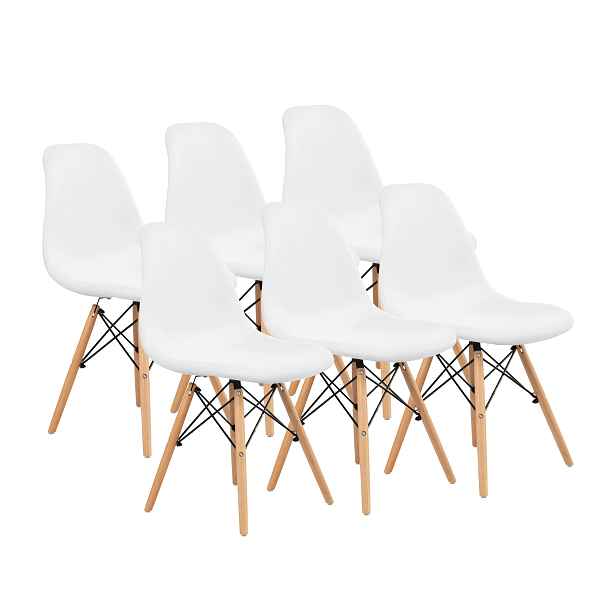 Furnify Křeslo Eira 6 ks, čalouněné dřevěnými nohami Bílá