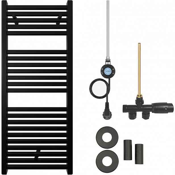 Koupelnový radiátorový set Donovan - kombinované vytápění, wifi tyč - boční jednobodové připojení - 300W - černá matná - 1200x500 mm