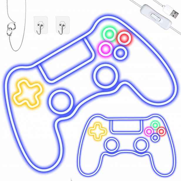 Neonová Lampička Na Zeď Hrací Podložka Gamepad Do Pokoje Pro Hráče Ozdoba