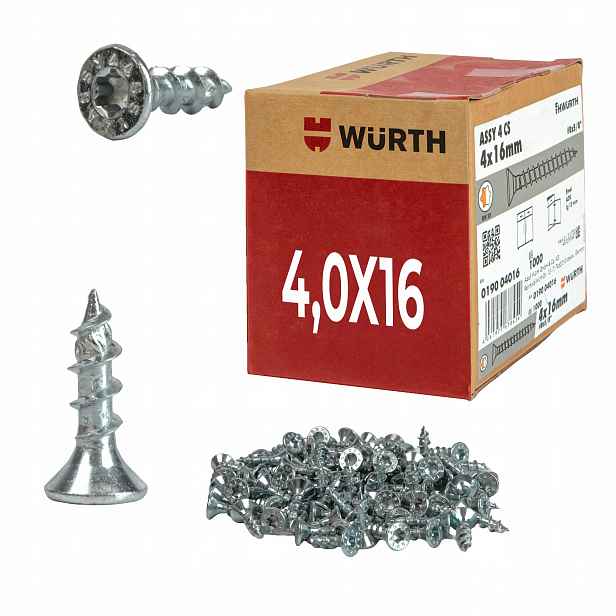 Šrouby Wurth Assy 4x16 mm ocel pozinkované, kuželovo-čočková hlava 1000ks