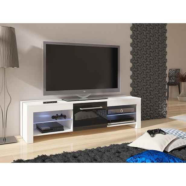 TV stolek FLEX, bílá/černý lesk