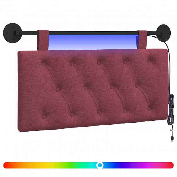 vidaXL Závěsné čelo postele S LED osvětlením Víno Červené Textil