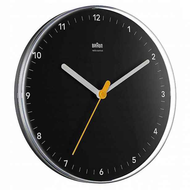 Černé Malé Klasické Kulatý Nástěnné Hodiny Braun BC26B-RC DCF77 23 cm