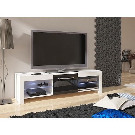 TV stolek FLEX, bílá/černý lesk