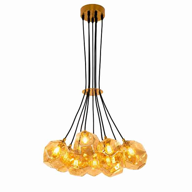 Zlatý lustr 10 skleněných kuliček Závěsná lampa Glamour do obývacího pokoje