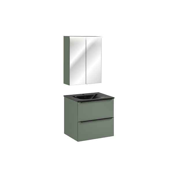 Comad Koupelnová sestava Sombra Green Sky se zápustným umyvadlem a LED zrcadlovou skříňkou 60 cm reed green