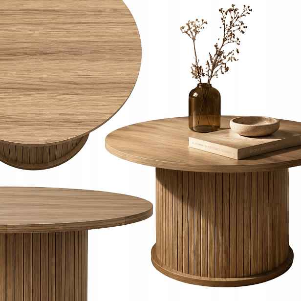Kávový Stolek Rýhovaný Mdf Ø 70 CM Hnědý, Výška 40 CM Do Obývacího Pokoje