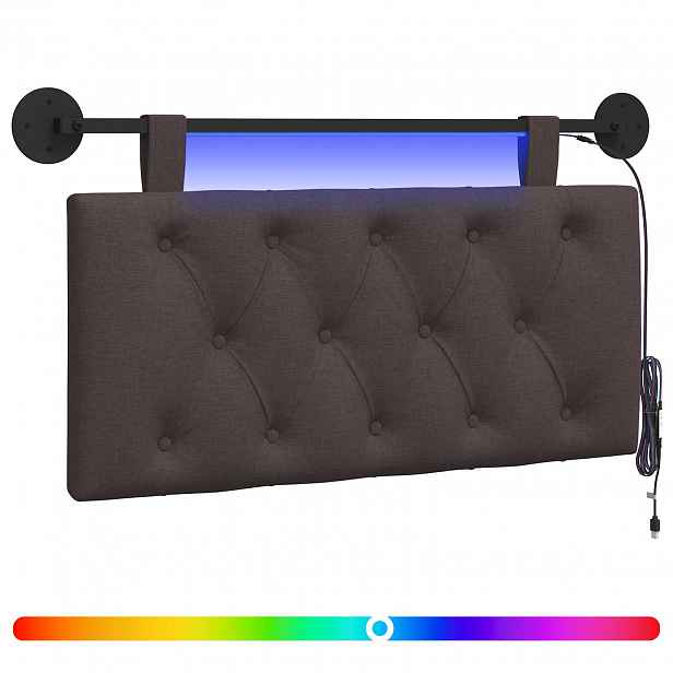 vidaXL Závěsné čelo postele S LED osvětlením Tmavě hnědá Textil