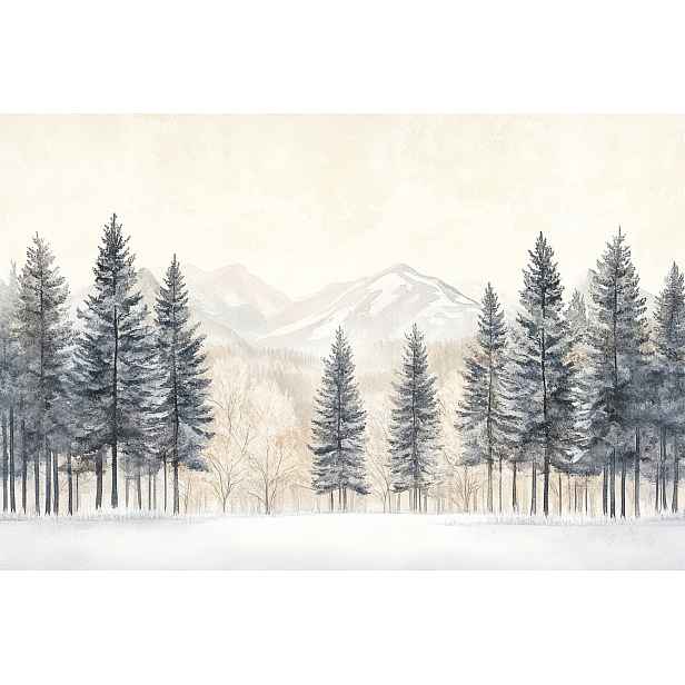 Fototapeta Flizelina Krajina Hory Les Stromy Zima Béžová Šedá 368x254 130g
