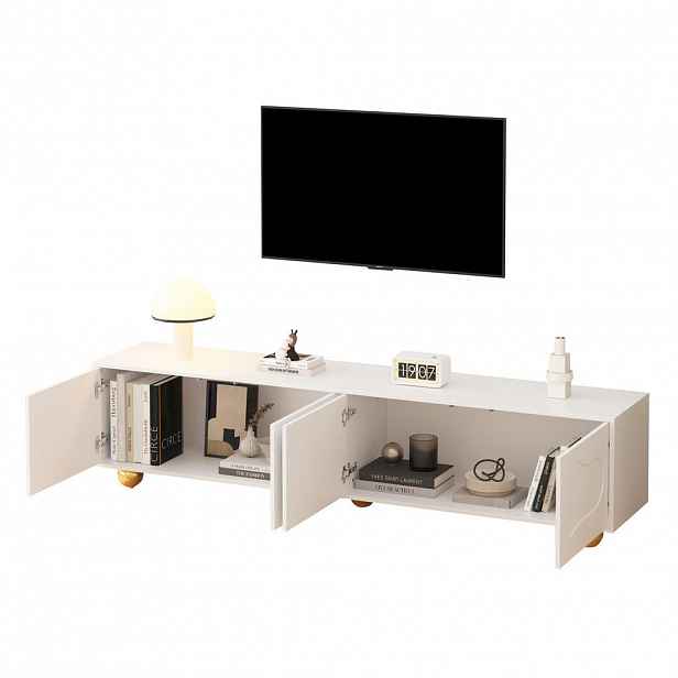Redom TV stolek 180/40/45 cm s úložným prostorem, 4 dvířky a 5 kovovými nohami, nosnost 60 kg, Bílá