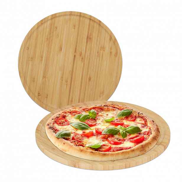 Relaxdays TALÍŘ Přírodní 2dílná sada bambus na pizzu 32 cm