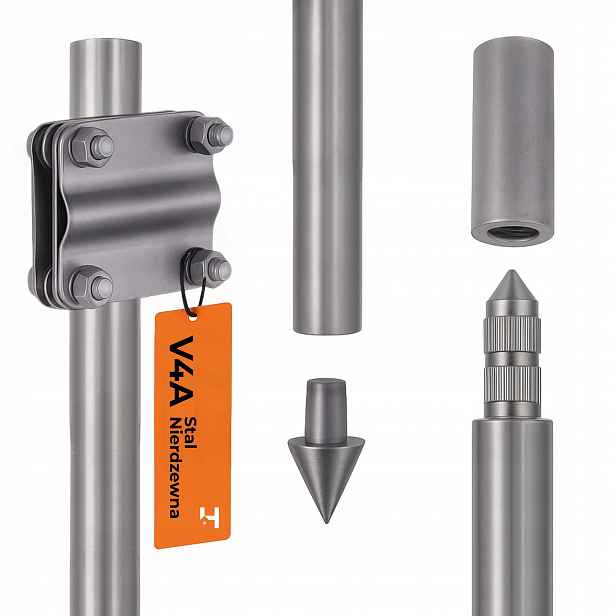 Uziom 20 mm nerezová ocel V4A Set 1.5 metru konektor hrot mech