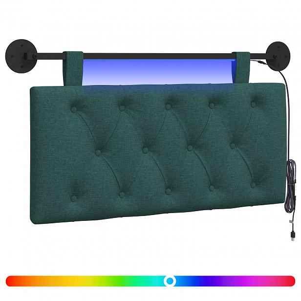 vidaXL Závěsné čelo postele S LED osvětlením Tmavě zelená Textil