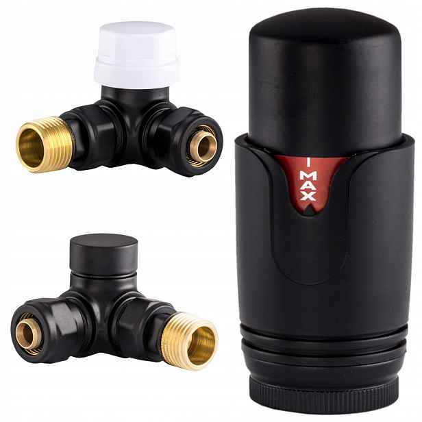 Černý Radiátorový Termostatický 3-OSÝ Napájecí Uzavírací Ventil 1/2"