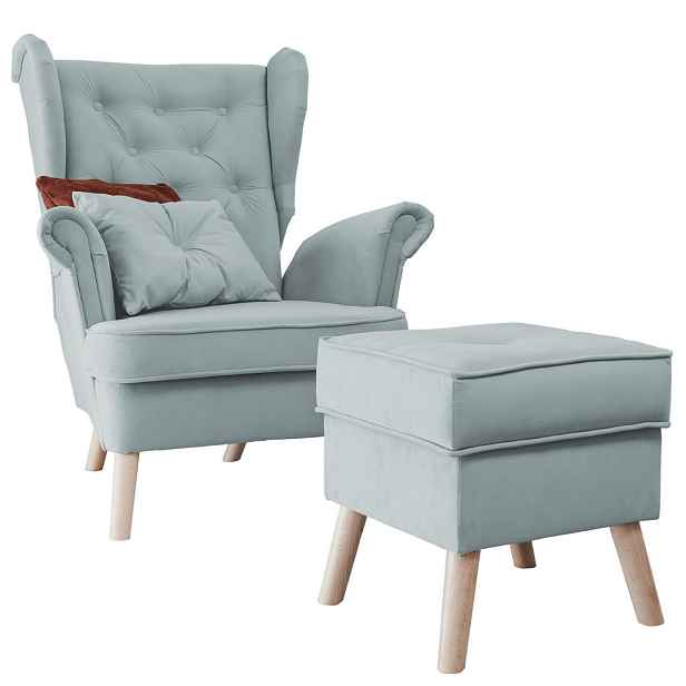 Idohome KŘESLO CLASSIC s podnožkou a bukovými nohami, mořsky modré