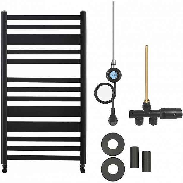 Koupelnový radiátorový set Enrico - kombinované vytápění, wifi tyč - boční jednobodové připojení - 300W - černá matná - 970x550 mm