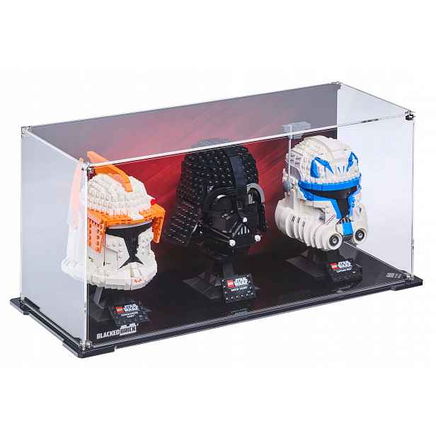 Pozadí vitrína 2 Blacked Brick pro 3x Lego Helma Star Wars Marvel SuperHeroes DC