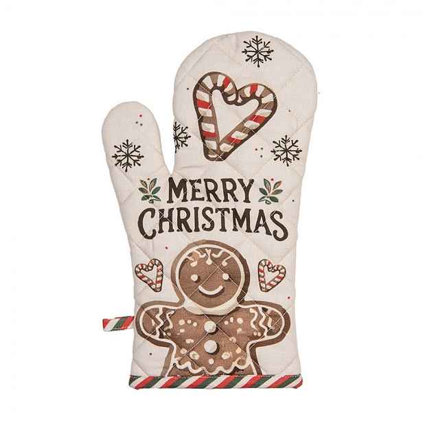 Béžová bavlněná chňapka rukavice s perníčky Gingerbread Magic - 18*30cm Clayre & Eef