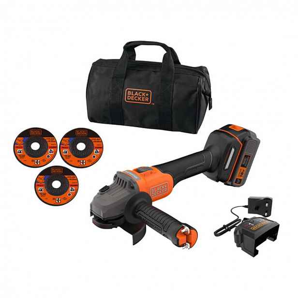 BLACK+DECKER - 18V AKU úhlová bruska 115 mm s příslušenstvím, 1x aku 4,0 Ah Li-Ion, nabíječka BCG6L8F1S-QW