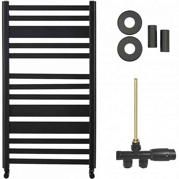 Koupelnový radiátorový set Enrico - ústřední vytápění - boční jednobodové připojení - 467W - černá matná - 970x550 mm