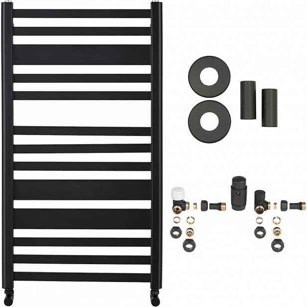 Koupelnový radiátorový set Enrico - ústřední vytápění - boční připojení - 467W - černá matná - 970x550 mm