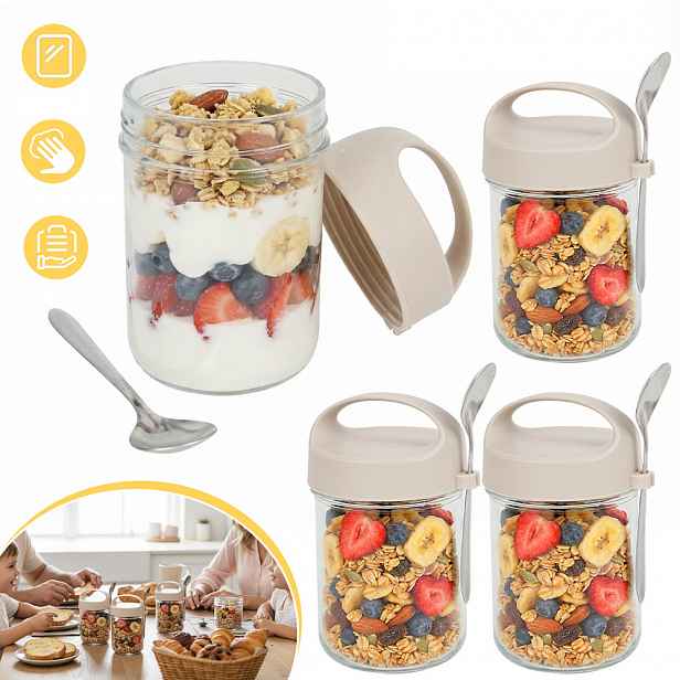 Nádoba Na Chia Semínka Skleněná S Lžičkou Pro Overnight Oats Šedá
