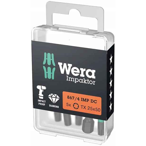 5ks nárazových nástavců 1/4" Torx, TX40/50 mm, Wera [05057667001]