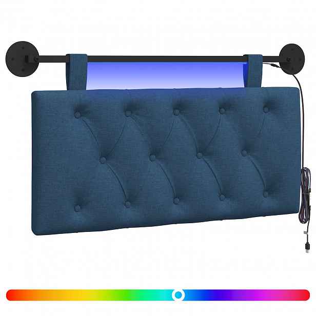 vidaXL Závěsné čelo postele S LED osvětlením Modrá Textil